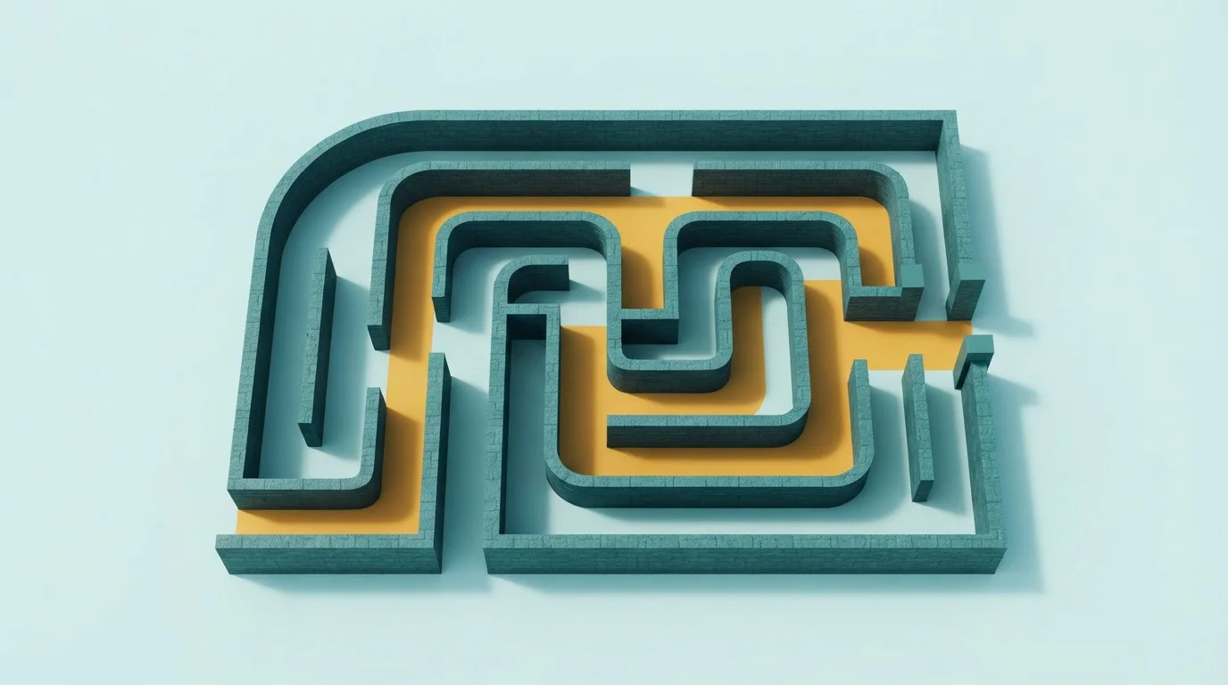 Kleines geometrisches Labyrinth aus Papier mit einem durchgehenden Weg